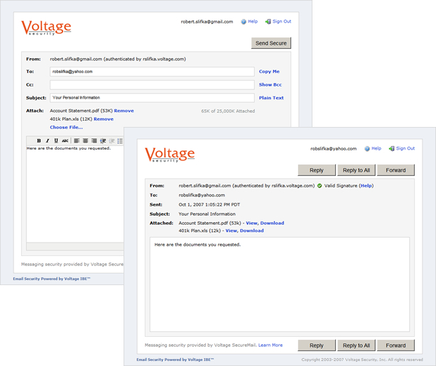Voltage SecureMail Zero Download Messenger screenshot